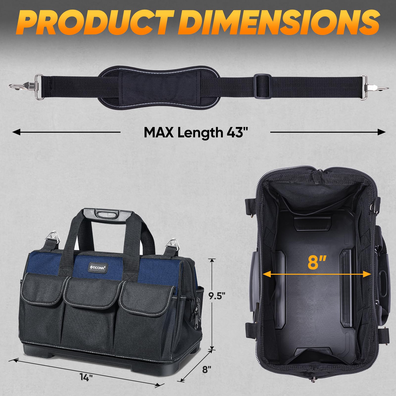 TICONN tool bag showcasing ergonomic handle for comfortable lifting