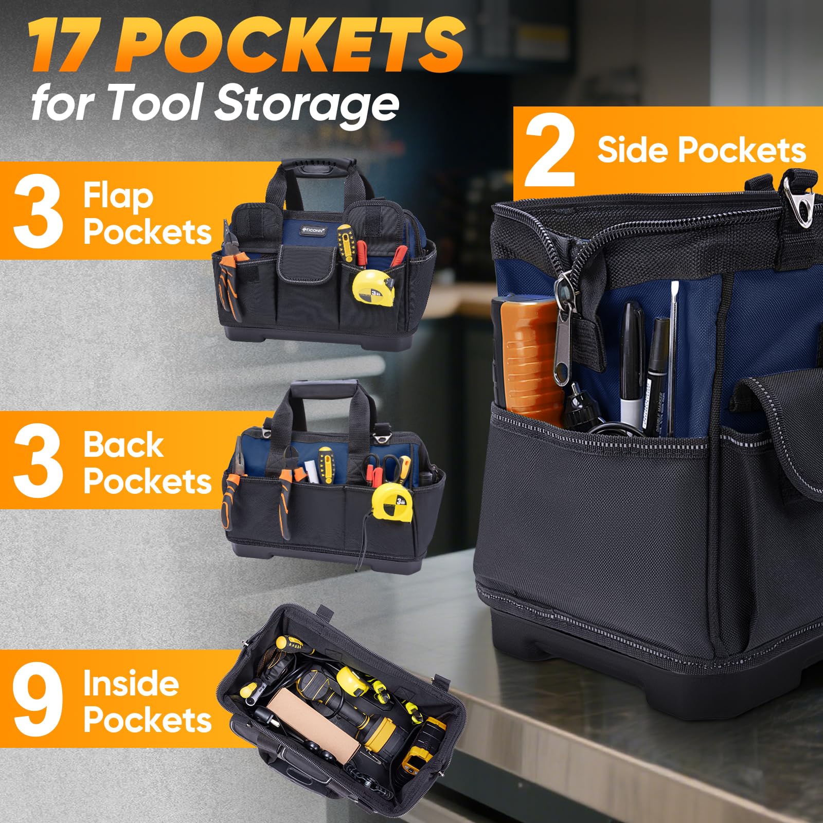 TICONN tool bag exterior pockets for quick tool access