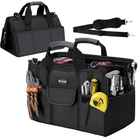 TICONN heavy-duty tool bag with multi pockets for quick tool access on job sites.