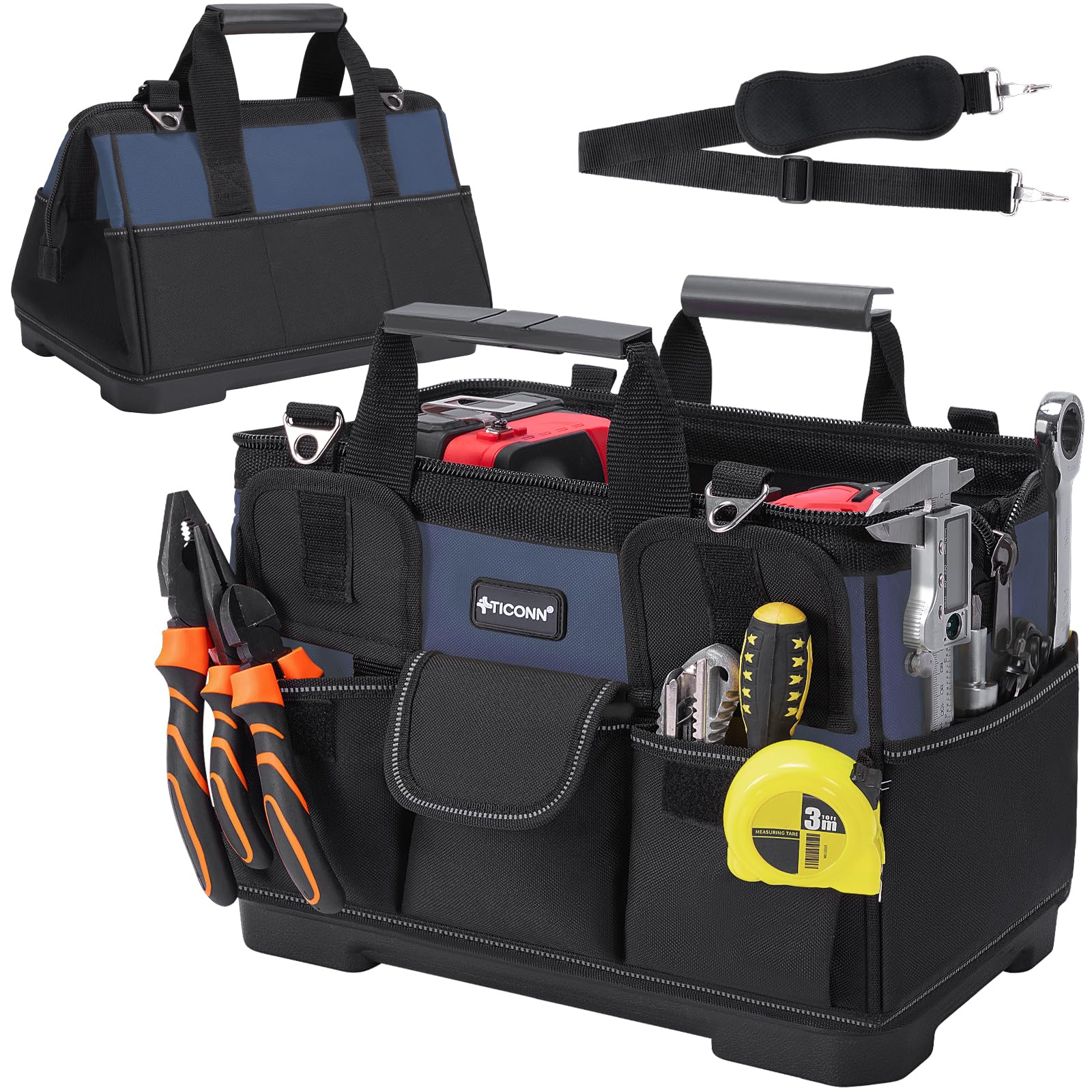 TICONN heavy duty tool bag with wide mouth opening for easy loading