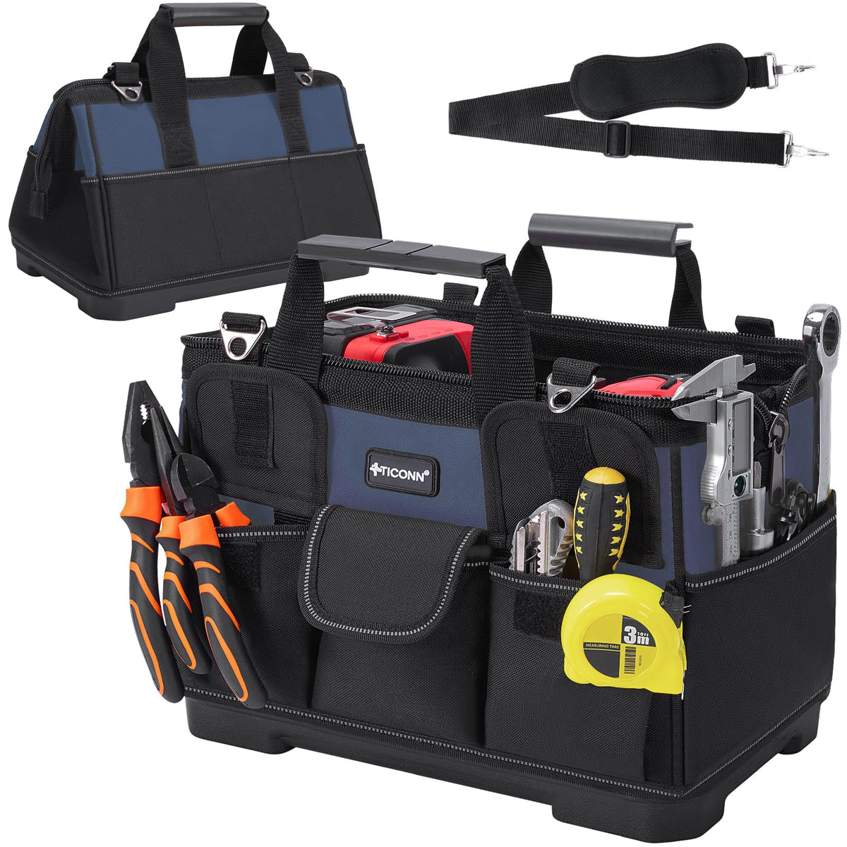 TICONN heavy duty tool bag with wide mouth opening for easy loading