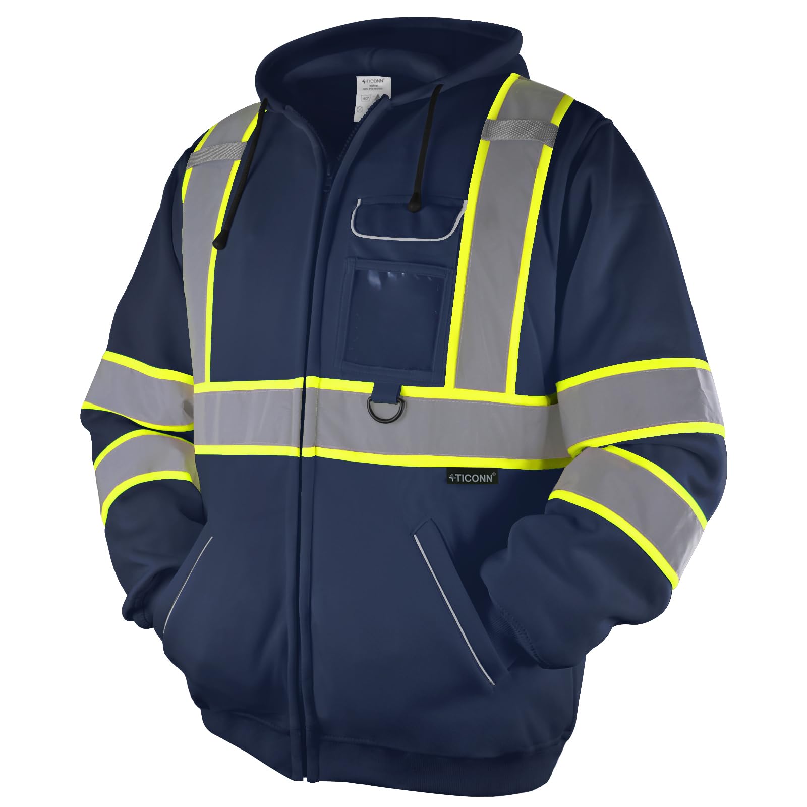 TICONN high-visibility hoodie front view boosts on-site visibility