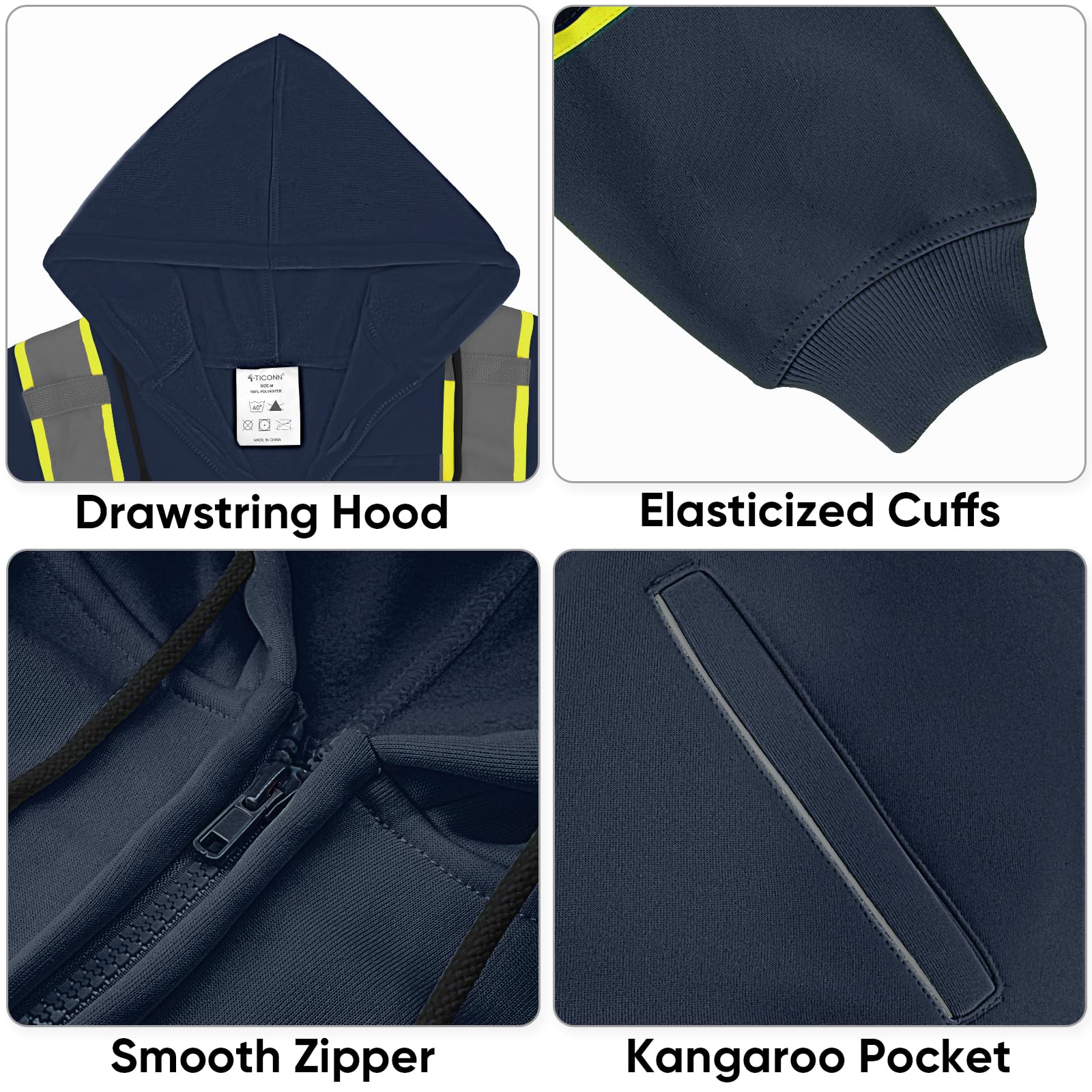 TICONN kangaroo pocket closeup showing convenient storage