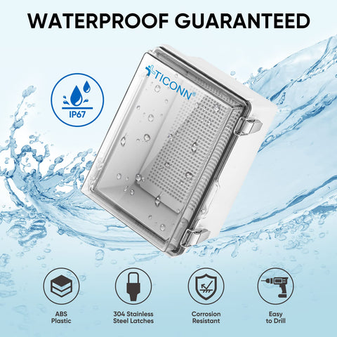 TICONN IP67 enclosure showing mounting plate for easy wall mounting.