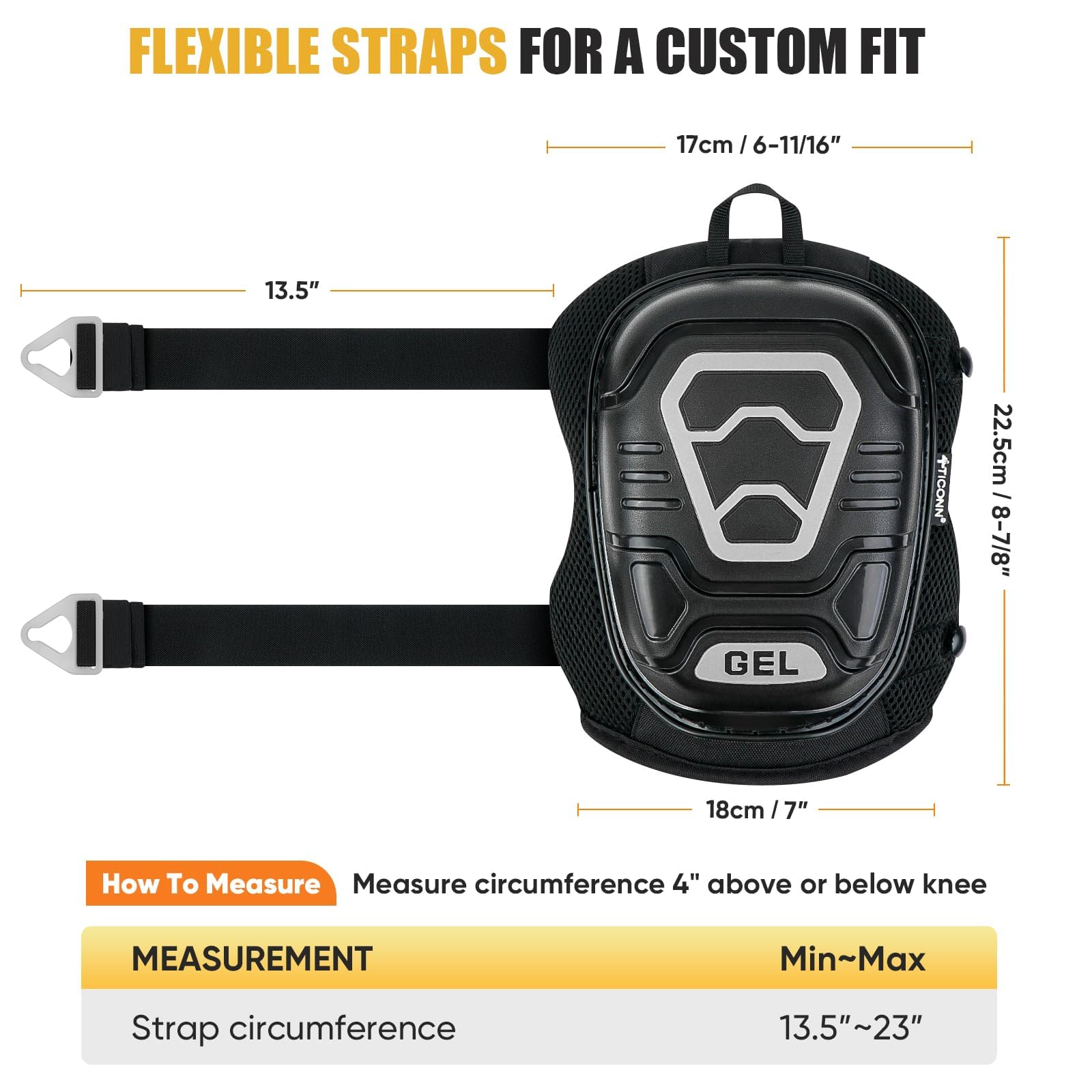 TICONN knee pads with breathable mesh outer layer to stay cool.