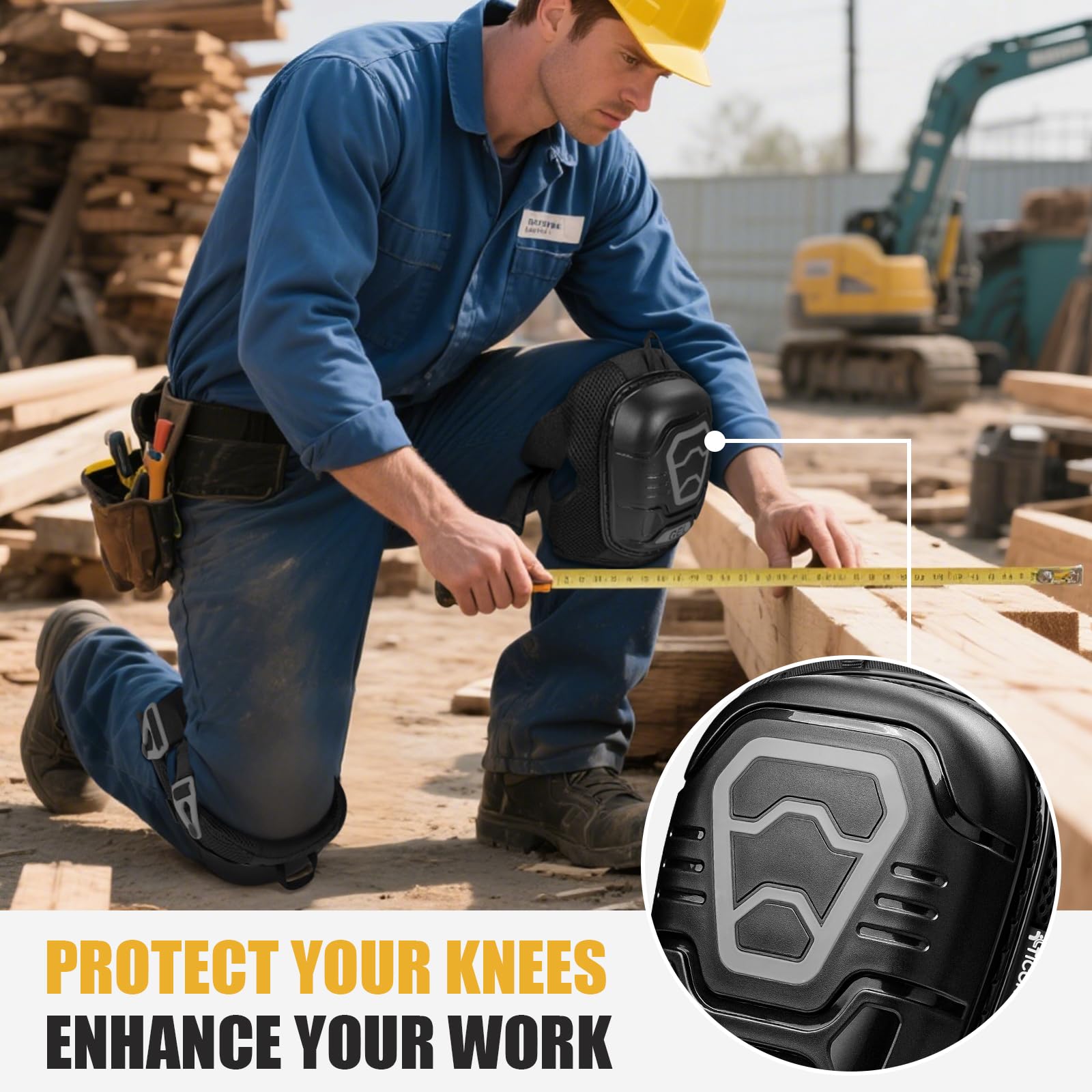 TICONN knee pads durable PP shell withstands tough job sites.