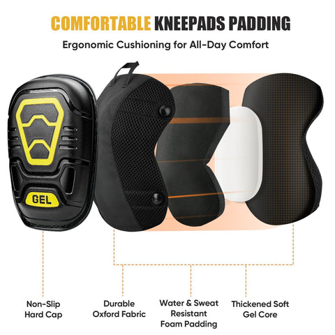 Secure-fit knee pads stay in place with reinforced straps on concrete and garden projects.