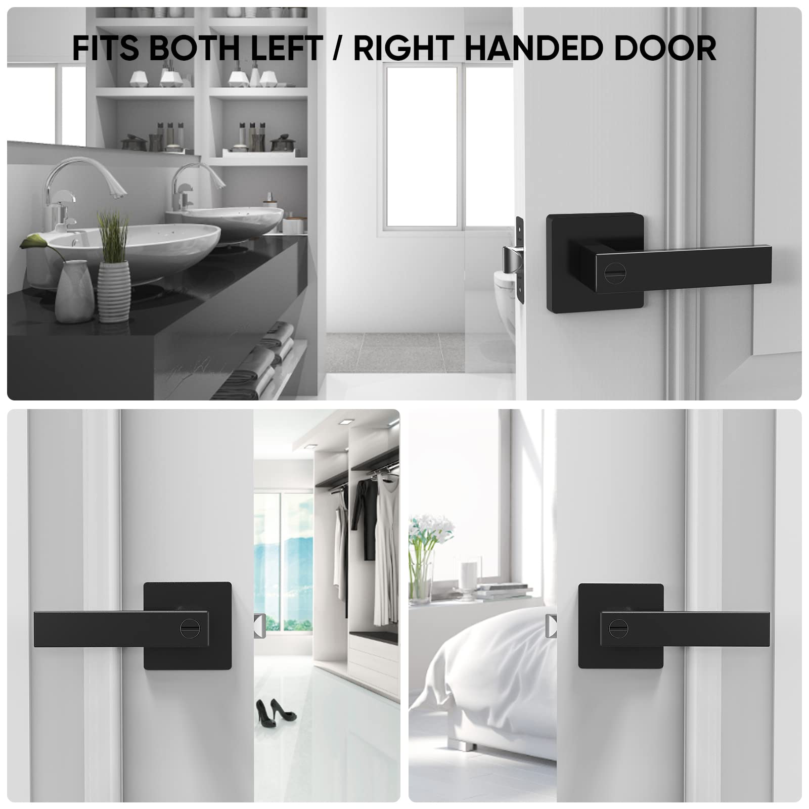 TICONN matte black door handle set suitable for bathroom, bedroom, and office.