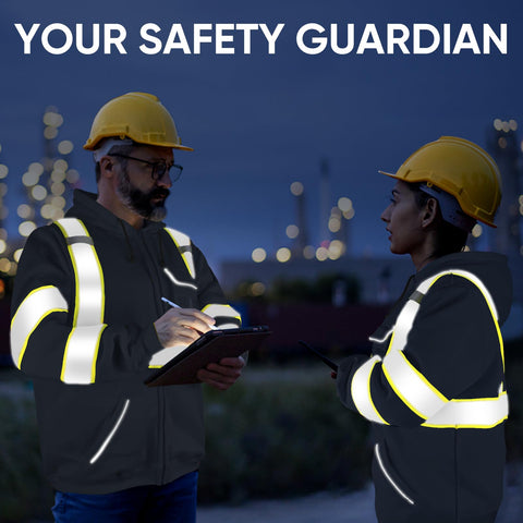 TICONN navy safety hoodie worn on duty for work and outdoor use