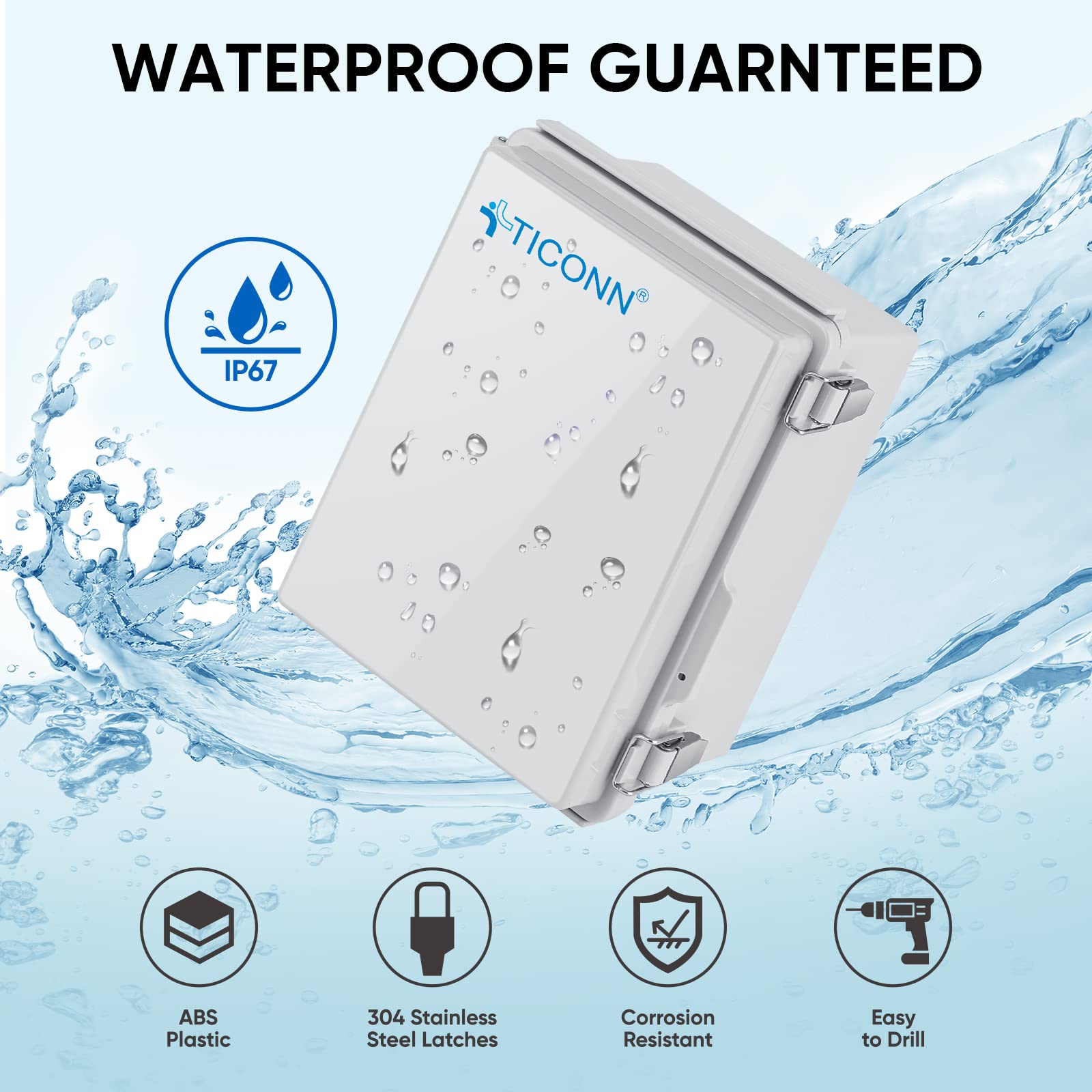 TICONN off-white weatherproof enclosure with mounting plate for easy wall installation.