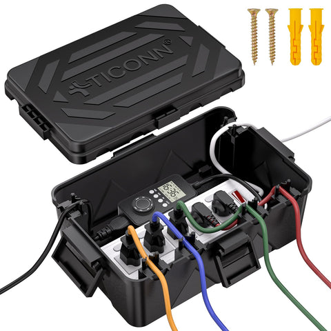 TICONN outdoor electrical box with IP54 splash-proof large cover keeps power connections dry.
