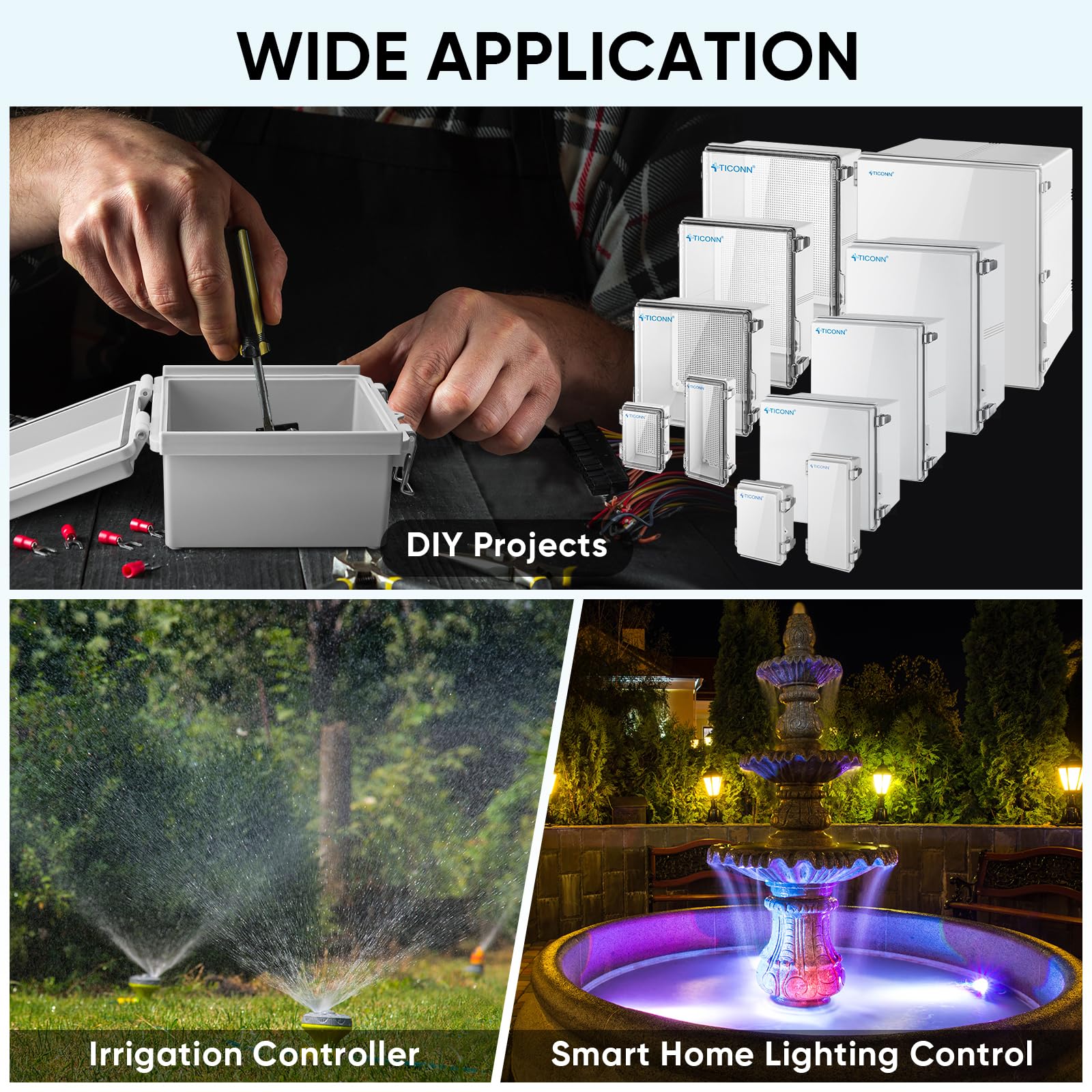 TICONN outdoor control box suitable for sprinkler and lighting projects.