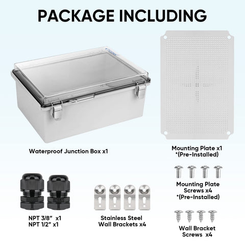 TICONN outdoor enclosure dimensions 13.8 by 9.8 by 5.9 inches.