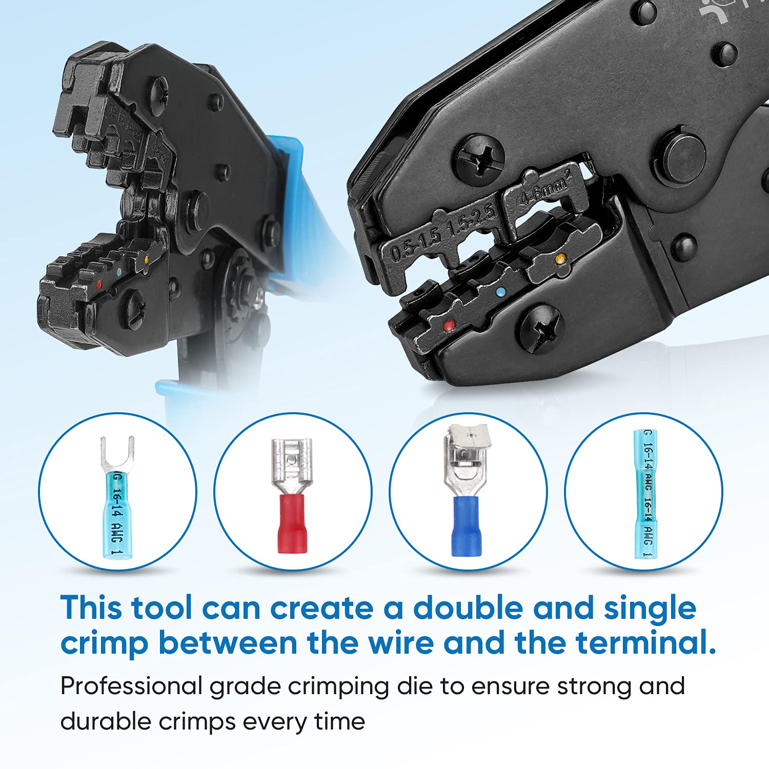 TICONN ratcheting wire crimper in action enabling hands-free positioning.