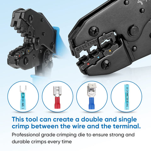 TICONN ratcheting wire crimper in action enabling hands-free positioning.