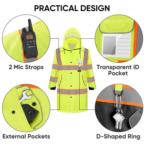 TICONN Reflective Rain Coat adjustable cuffs for a secure fit