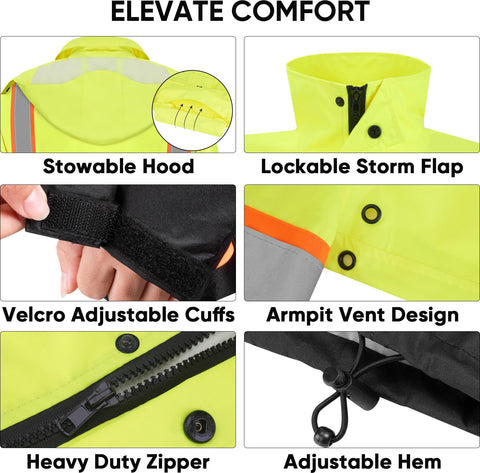 TICONN Reflective Rain Jacket highlights 360-degree reflective tape for low-light safety