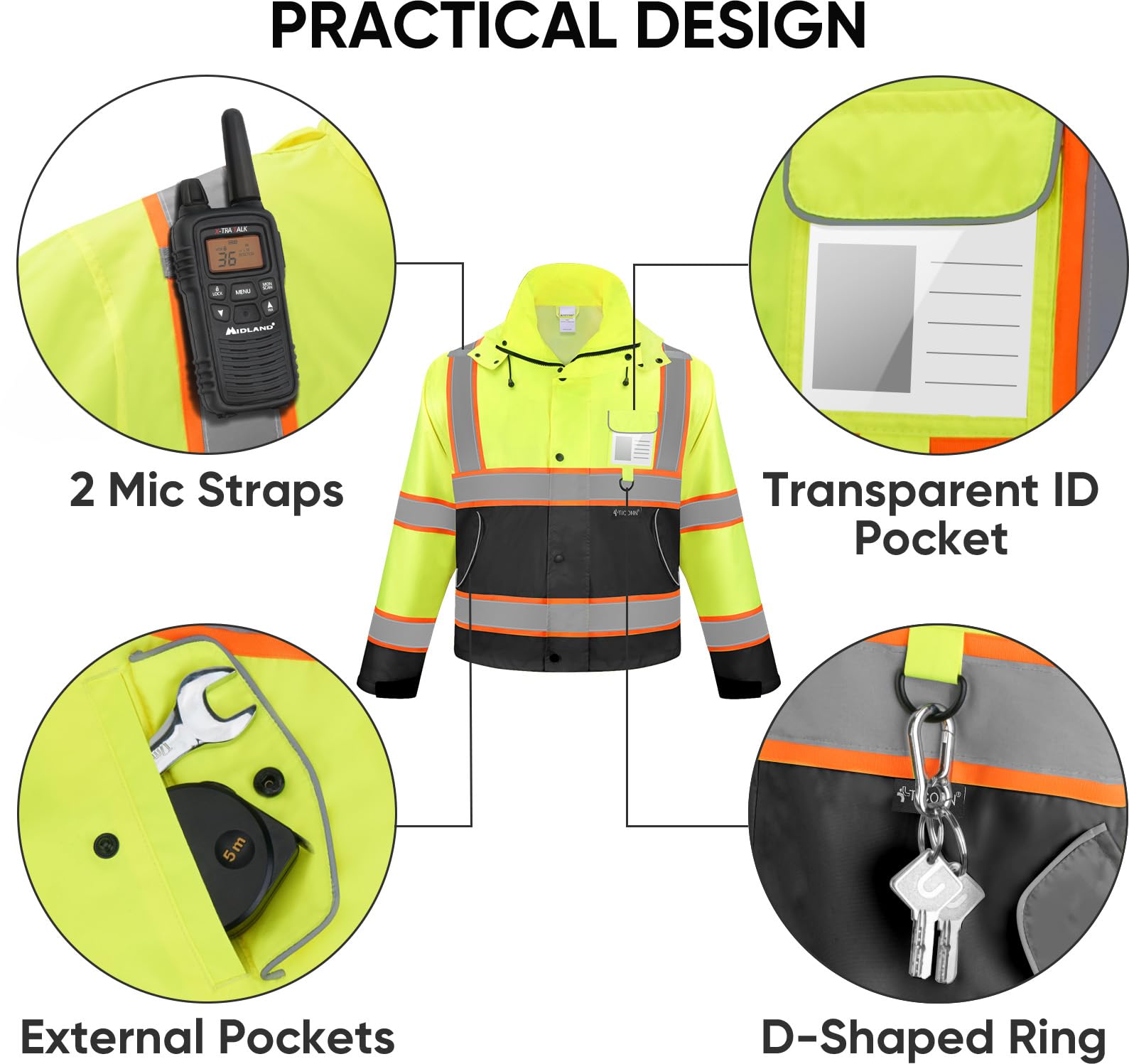 TICONN Reflective Rain Jacket waterproof fabric suitable for rainy days