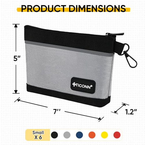 TICONN tool pouch with reflective strips improves visibility in dim light.