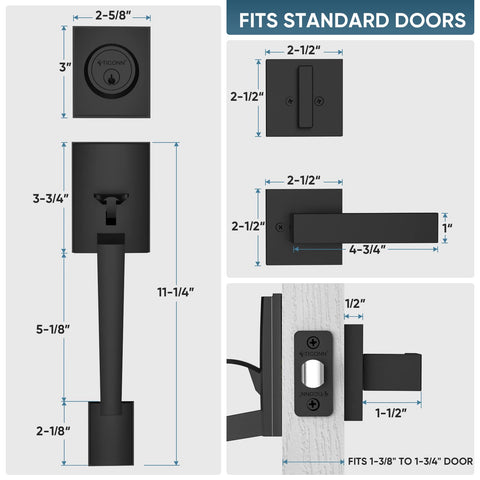 TICONN single cylinder deadbolt in matte black for added front door security