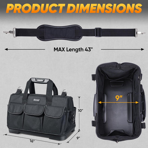 TICONN bag shows ergonomic handle and padded shoulder strap for comfortable carry.