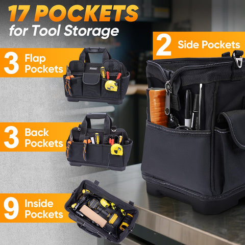 TICONN tool bag with side pockets for organizing small tools and fast access.
