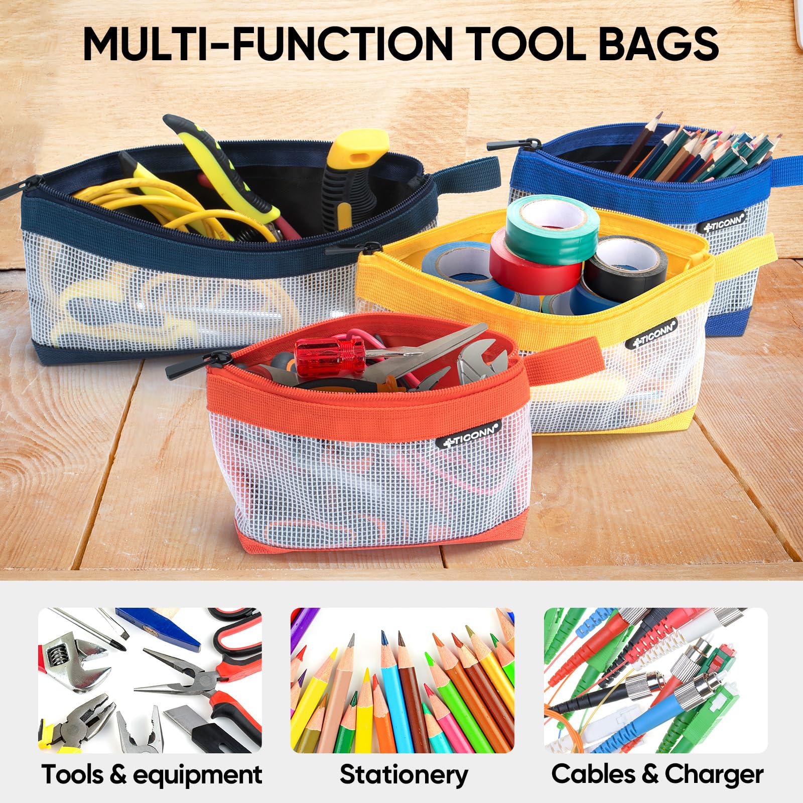 TICONN pencil and cosmetics organizer pouch for small items and gear