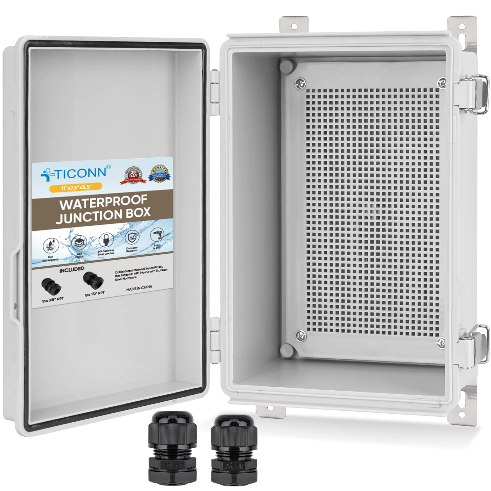 TICONN waterproof junction box with hinged cover for outdoor protection