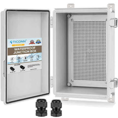 TICONN waterproof junction box with hinged cover for outdoor protection