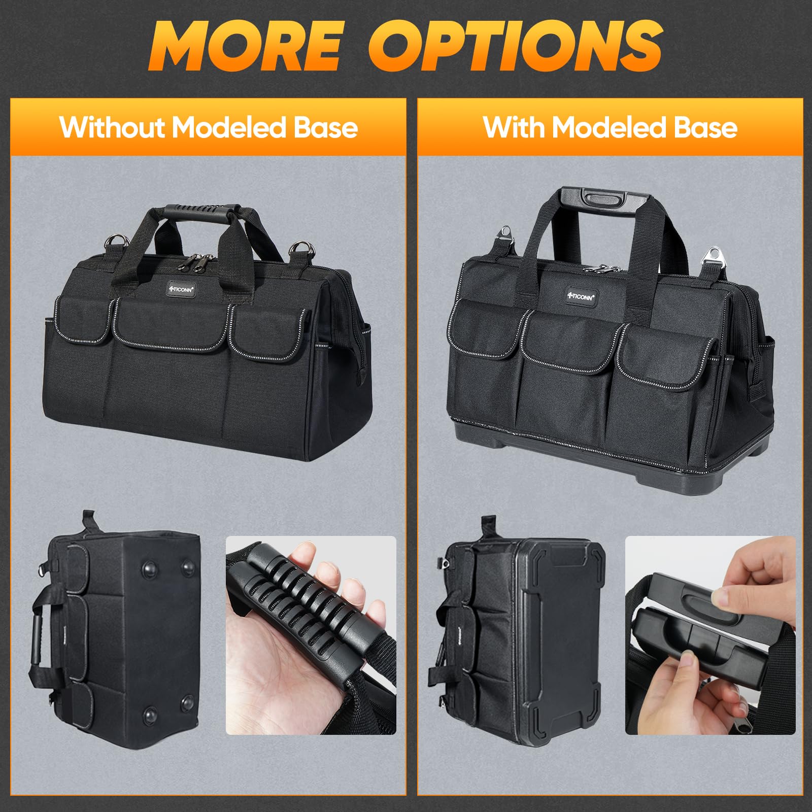 TICONN wide mouth opening simplifies loading large tools in seconds.