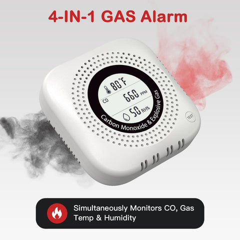TIDOOS 4-in-1 CO detector backlit display with clear readings