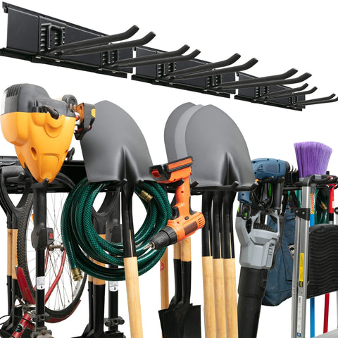 TIDYME 48-inch garage tool organizer rack with sturdy steel construction.