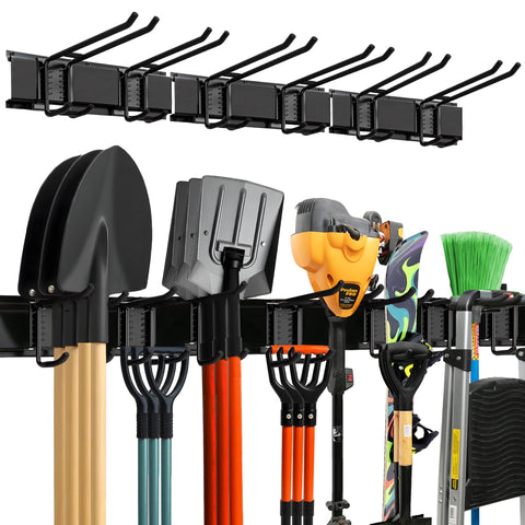 TIDYME garage wall organizer front view with double hooks for quick access to tools.