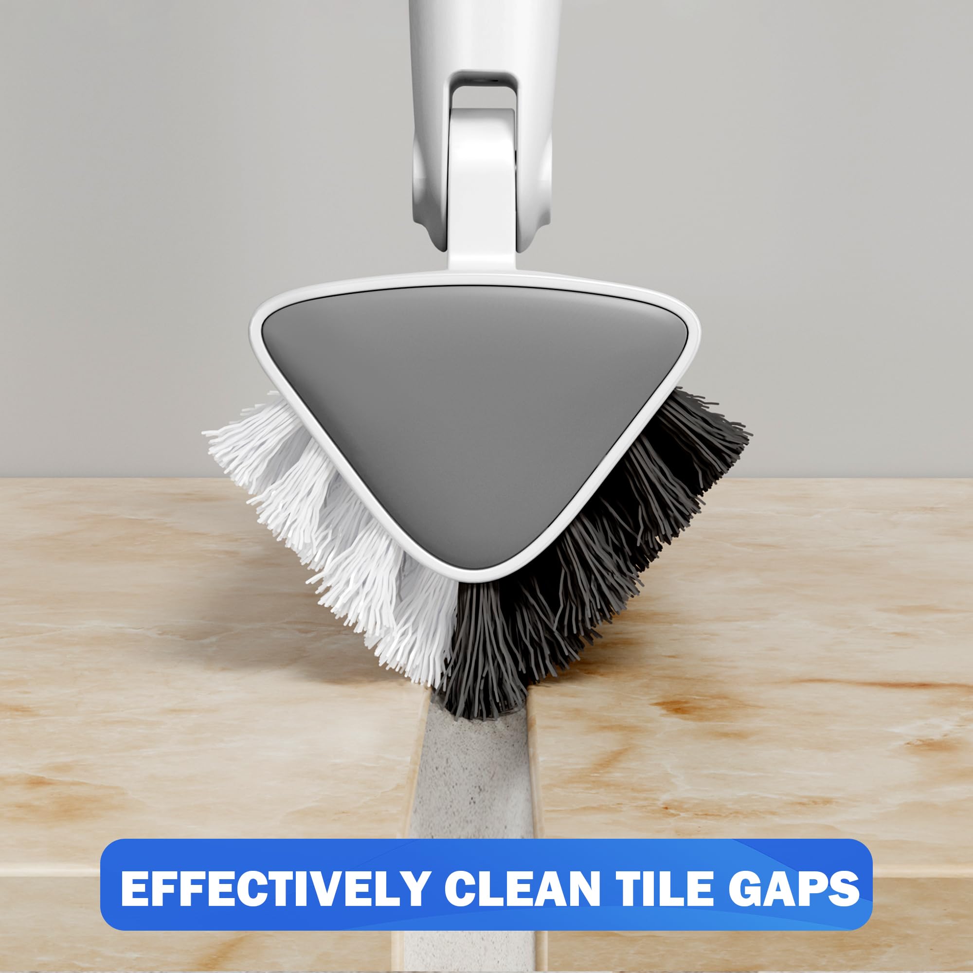 TidyTale grout brush long handle keeps cleaning comfortable and upright.