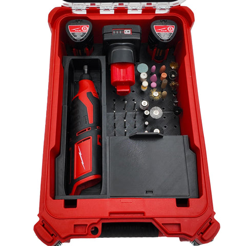 TidyTool M12 rotary liner with drawer compartments keeps tools neatly organized.
