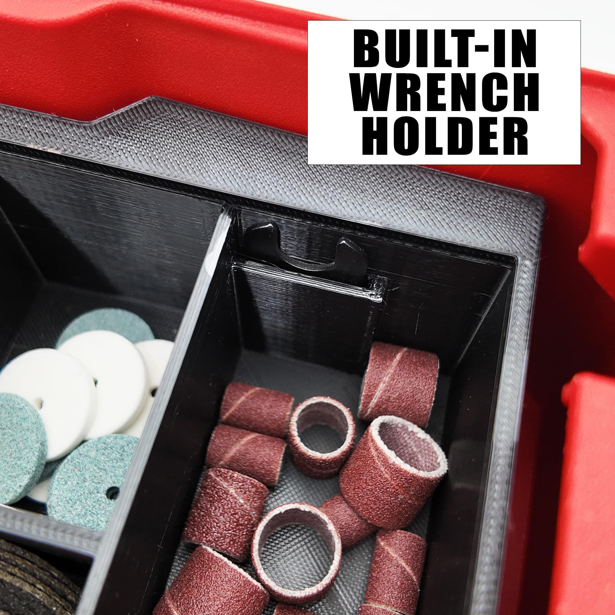 TidyTool liner includes a sander slot for easy accessory placement.