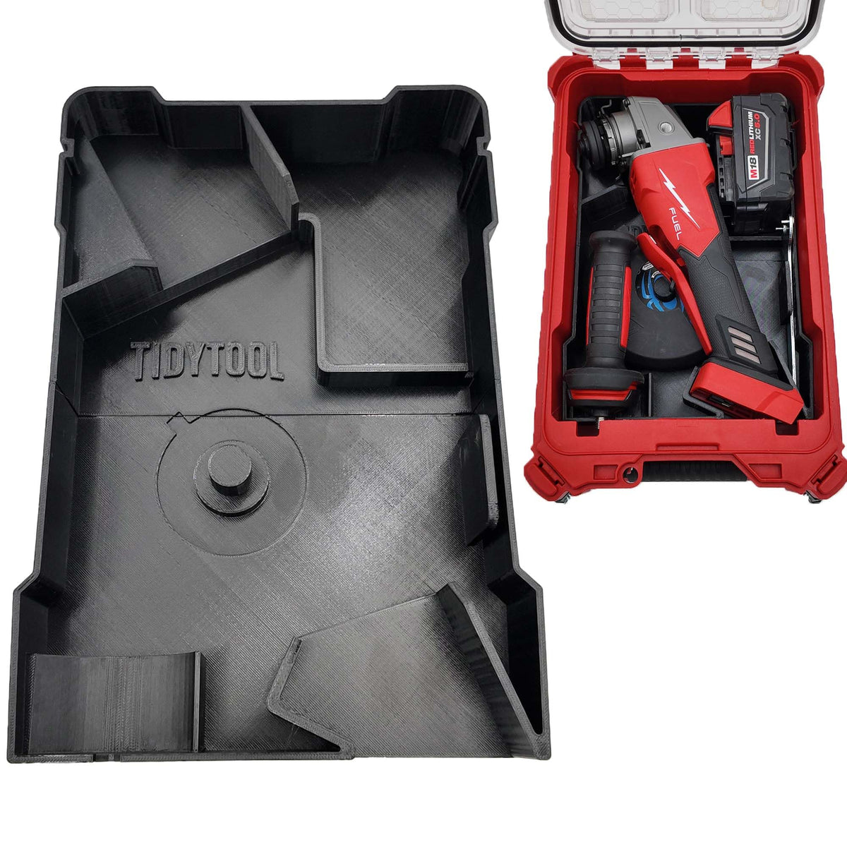 TidyTool liner fits Milwaukee M18 grinder 2880-20 for a stable, organized setup.