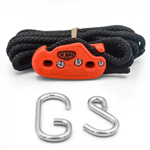 Tie Boss 1/4-inch nylon tie-down system showing compact design for secure loads.