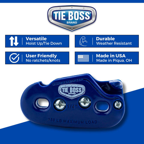 Tie Boss supports one-handed operation for faster securement.