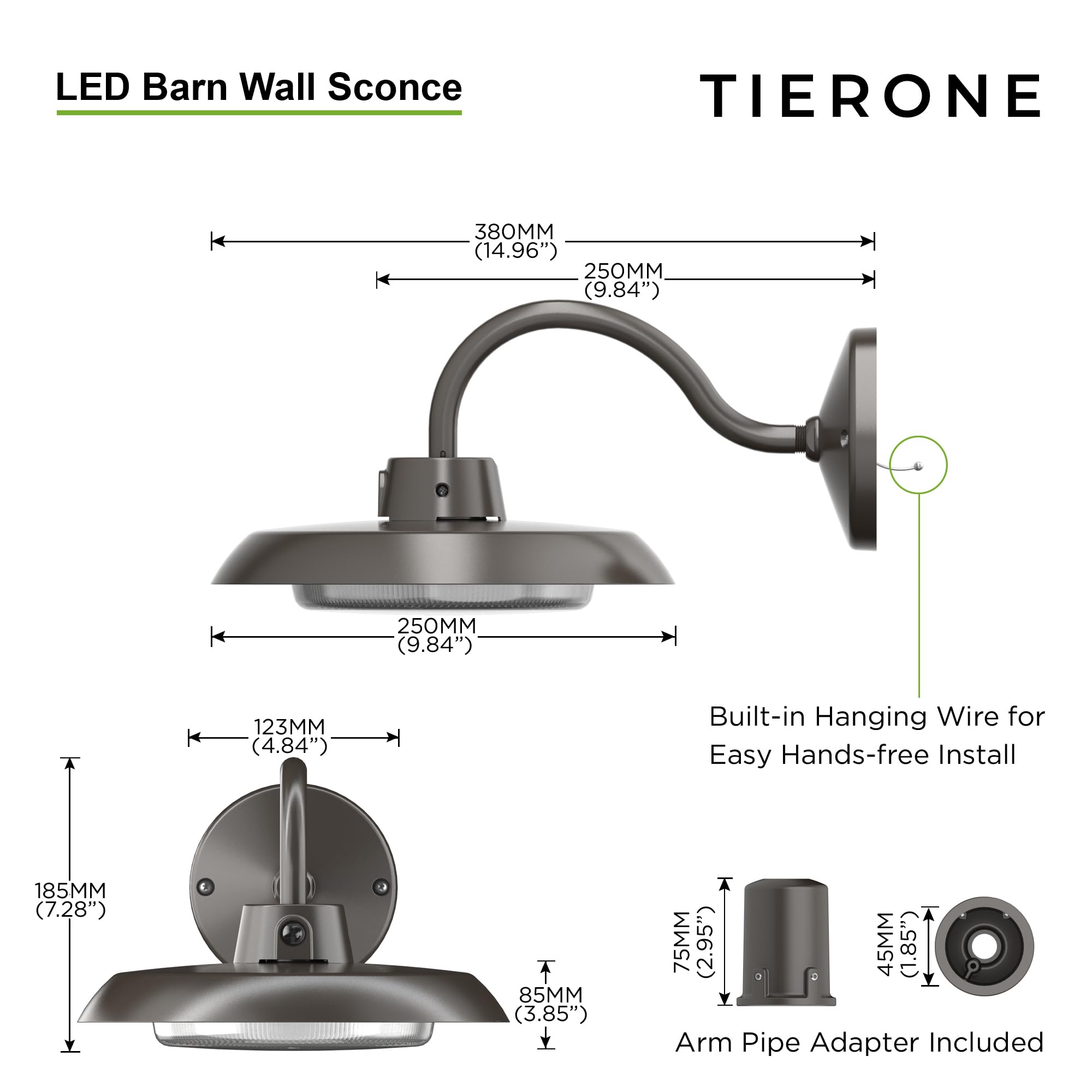 TierONE die-cast aluminum IP65 barn light withstands rain and dust for reliable outdoor use.