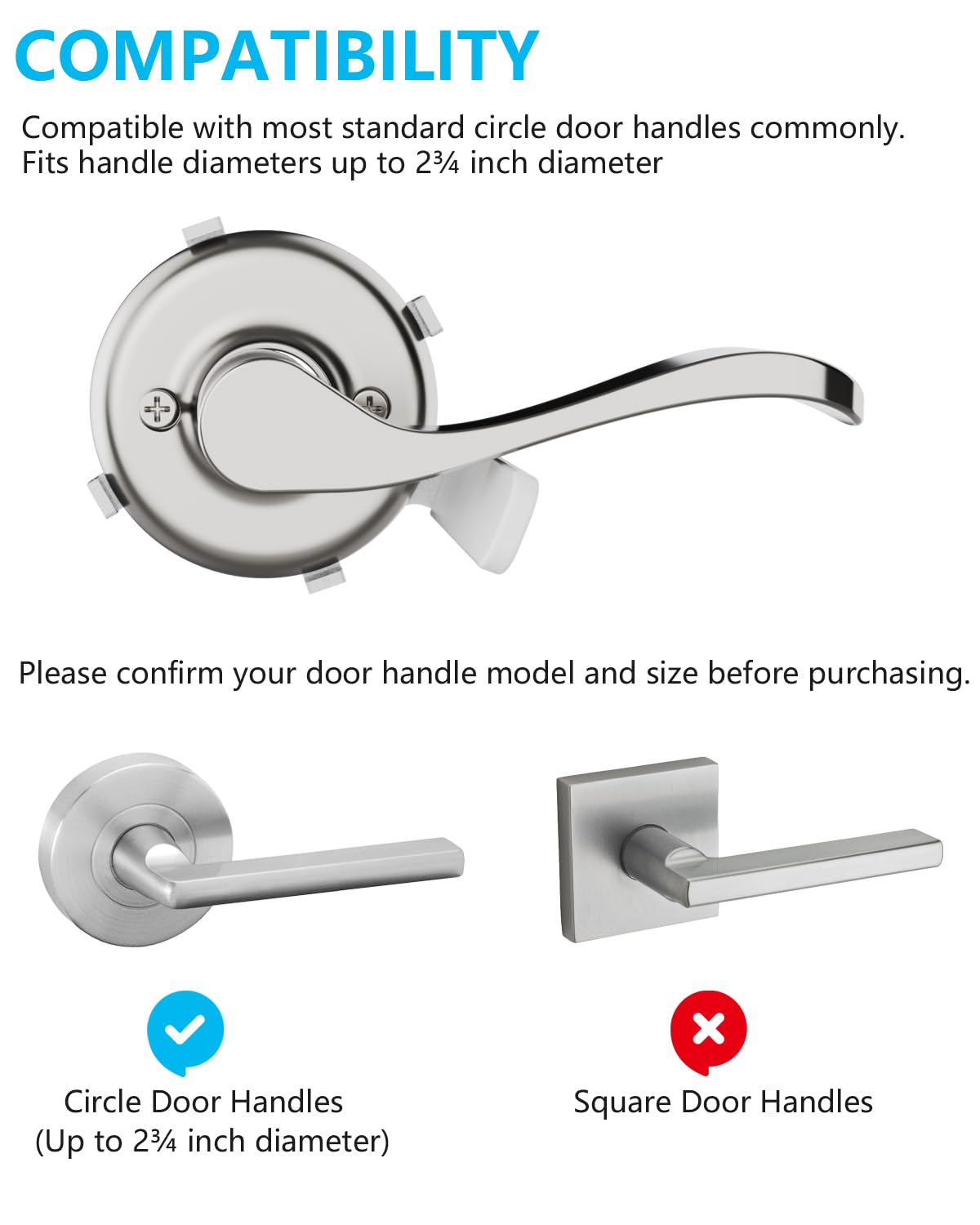 Tiga metal door lever lock close-up shows durable construction and strength.