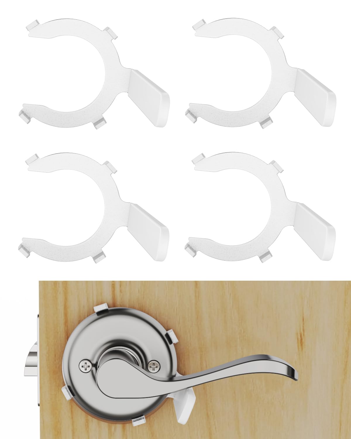Tiga metal door lever lock on a white circle handle prevents pet access.