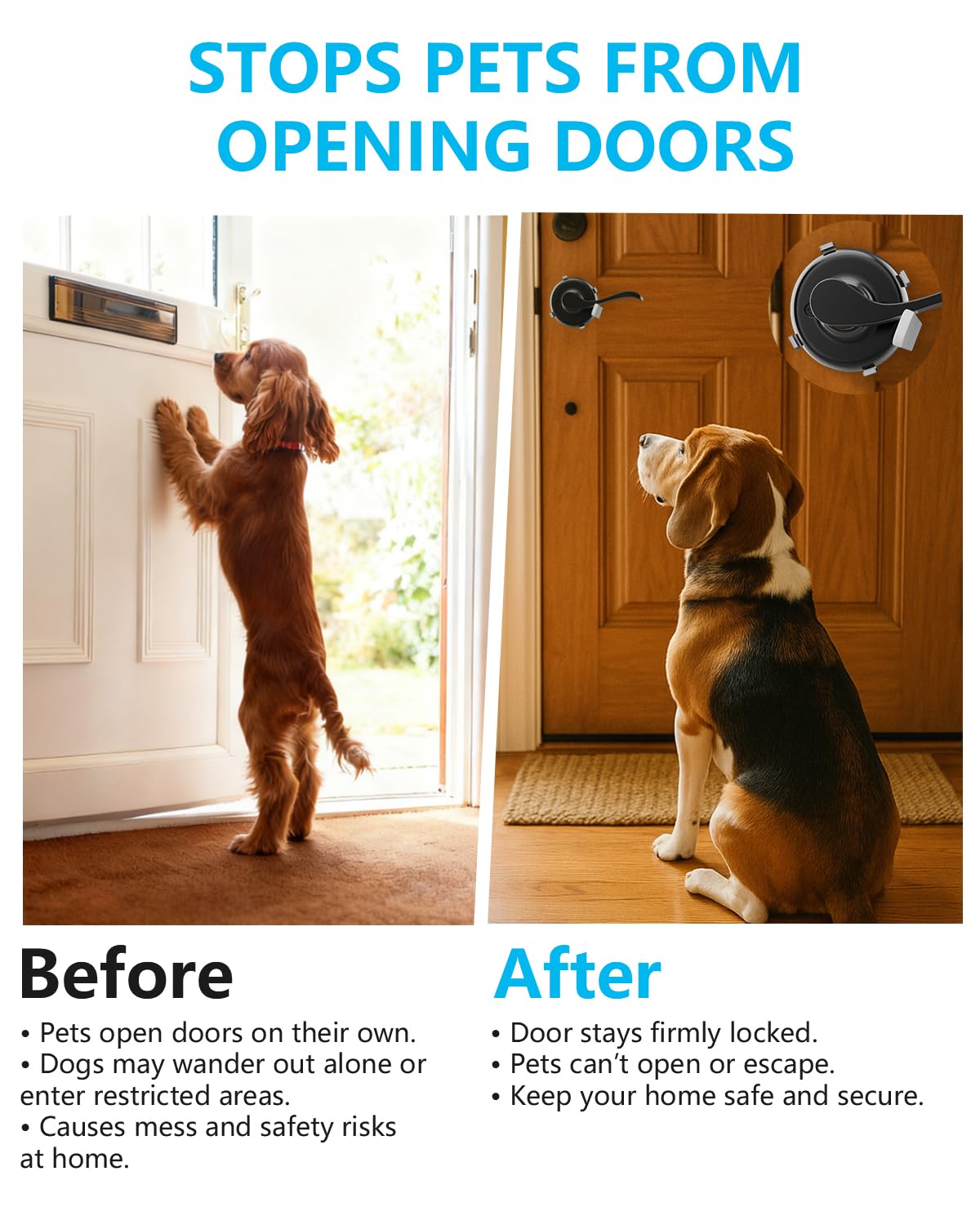 Tiga lock installed on a lever to keep toddlers from opening doors.