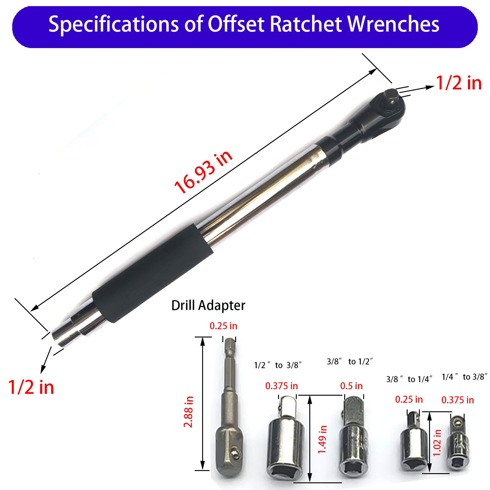 Tigbrother Offset Wrench Extender side profile, slim neck enables maneuverability