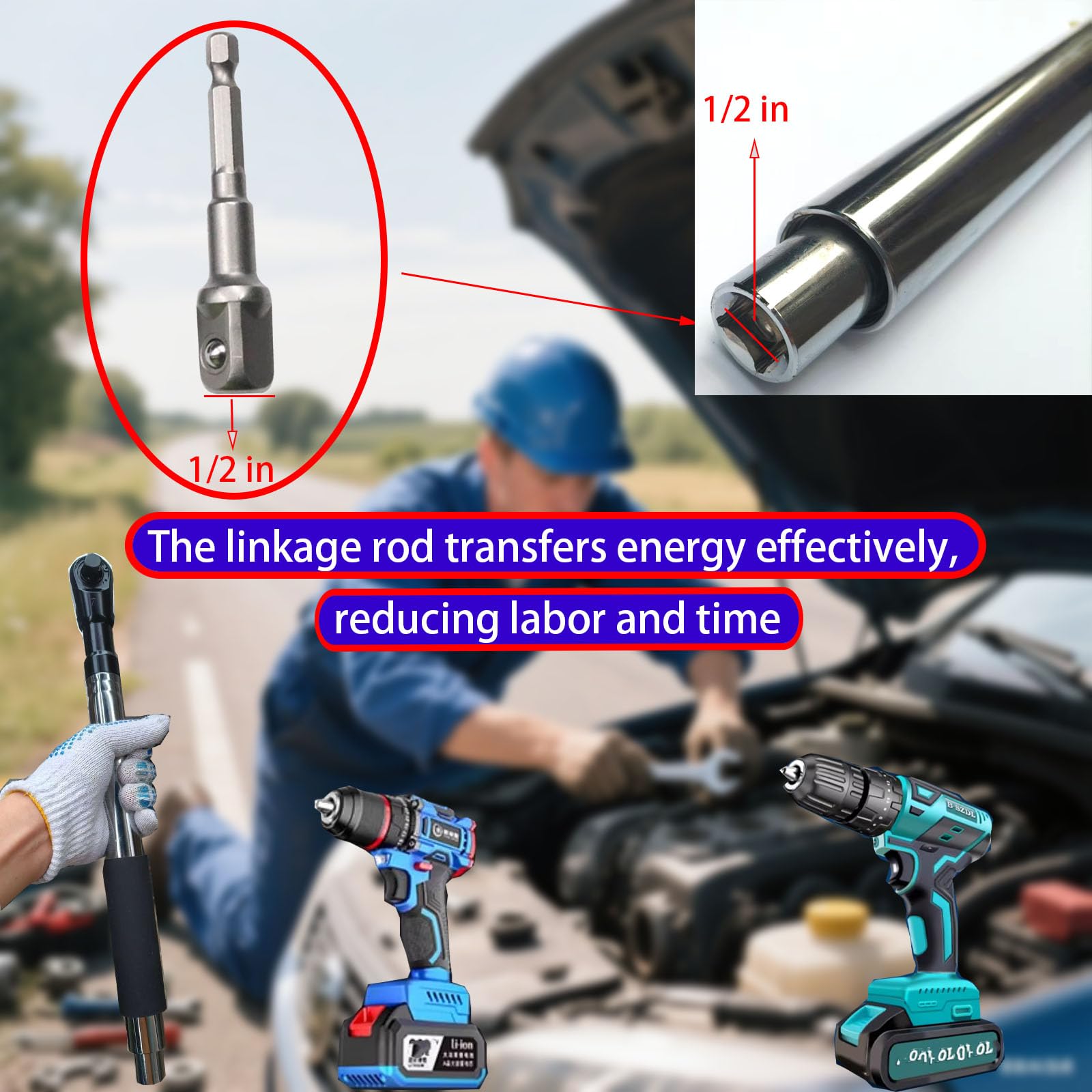 Tigbrother Offset Wrench Extender slim-neck design for recessed bolts