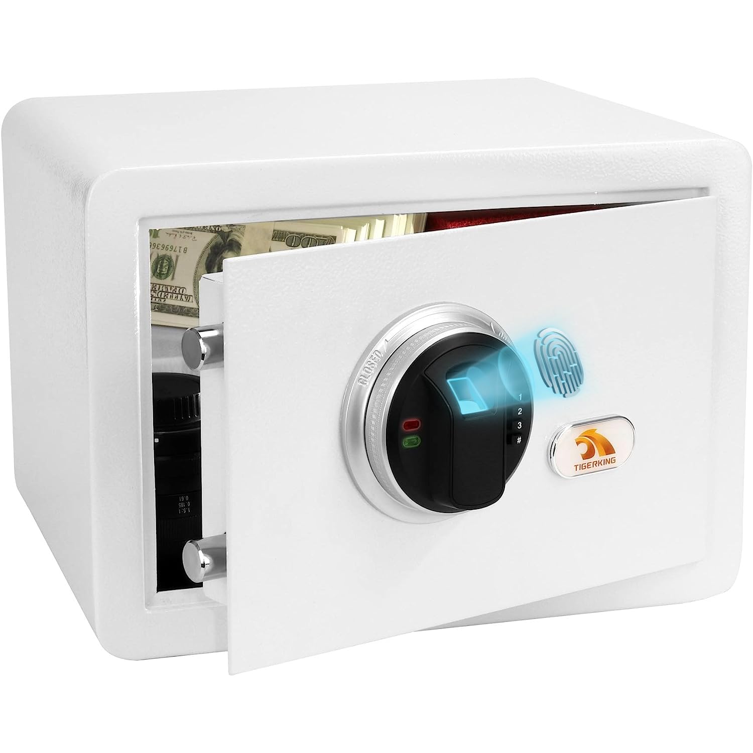 TigerKing biometric fingerprint safe front view for quick, secure access.