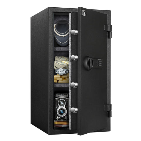 TigerKing fireproof safe front view with sturdy steel construction and secure digital lock.