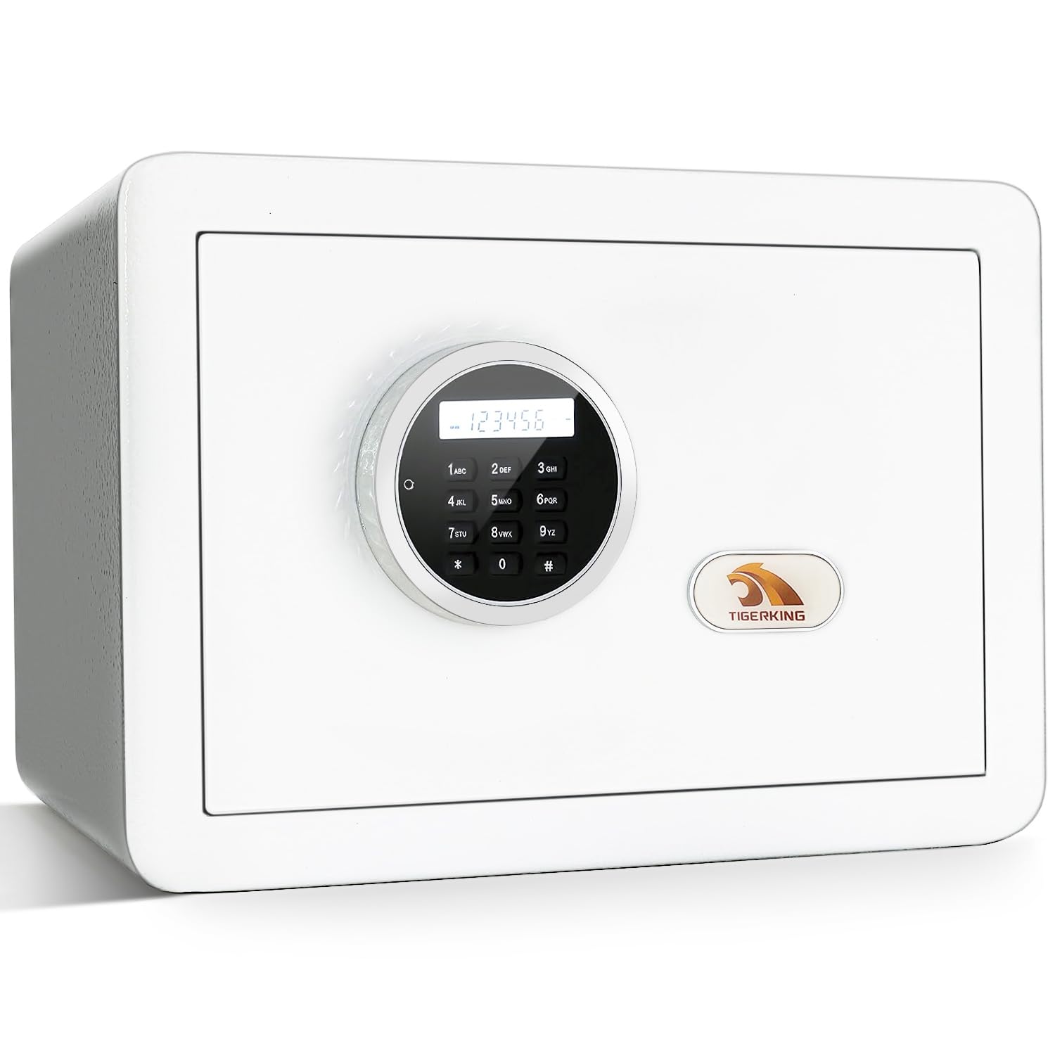 TIGERKING compact safe front view with a digital keypad for secure access.