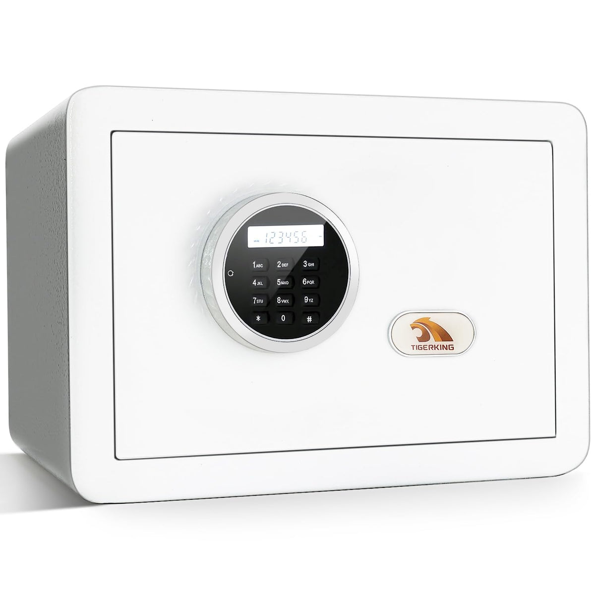 TIGERKING compact safe front view with a digital keypad for secure access.