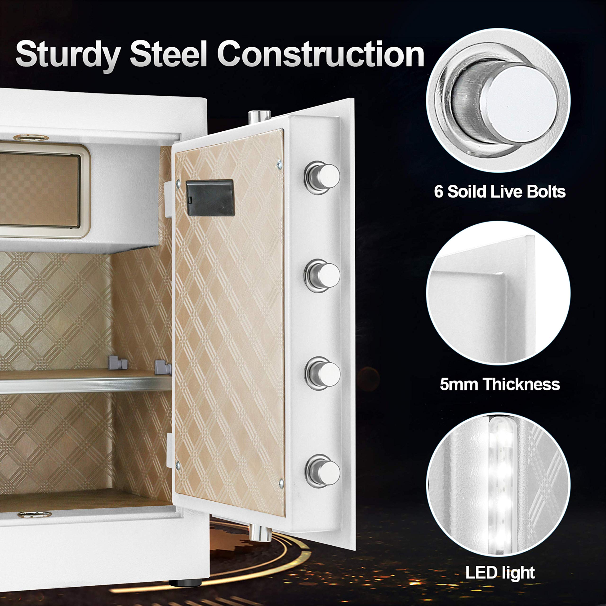 Tigerking inner LED light illuminates valuables in darkness.